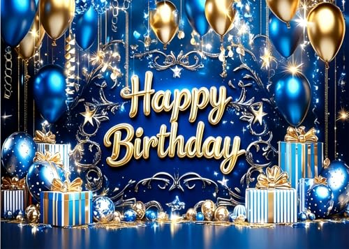Fondo de cumpleaños azul y dorado 7x5 pies miniatura 1