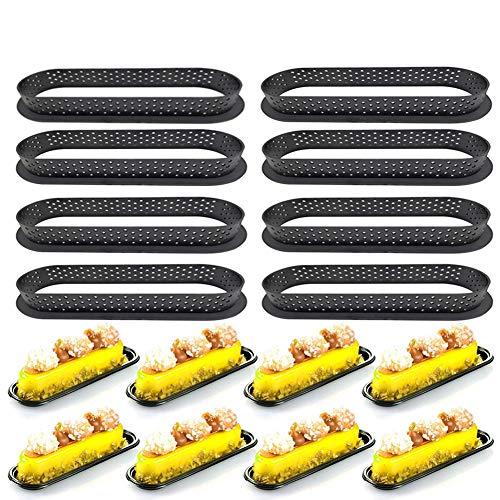 BonTime 8 Stück Kuchenform Ausstecher Backringe Perforiert Ausstecher Ovale Form Mousse Kreis DIY Dessertring Antihaft Backformen Kuchen Dekorieren Cover