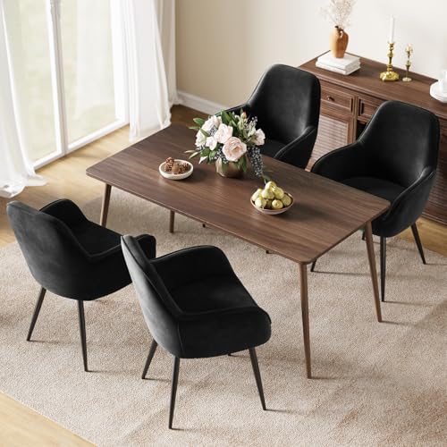 ELUCHANG Esszimmerstuhl, 4er Set, Küchenstuhl, Polsterstuhl, Sessel Bequem mit Armlehne, Loungesessel, bis 150 kg Belastbar, Samt, für Esszimmer, Küche, Wohnzimmer, Schwarz