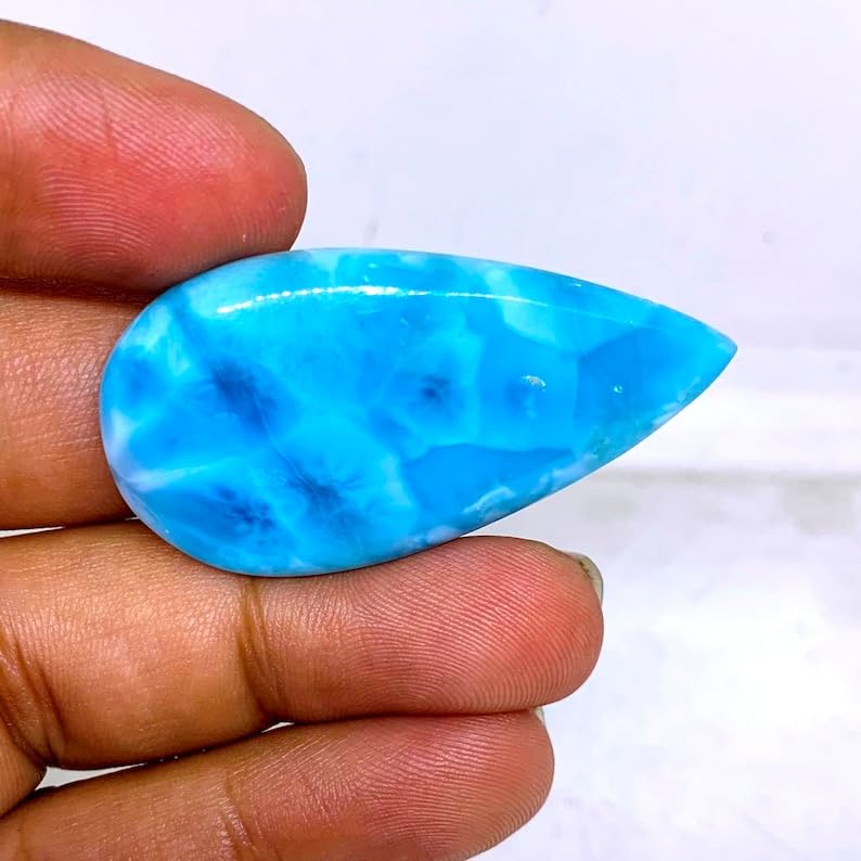 Larimar cabochon poire 44x23x5mm pour création bijoux pendentif - 4