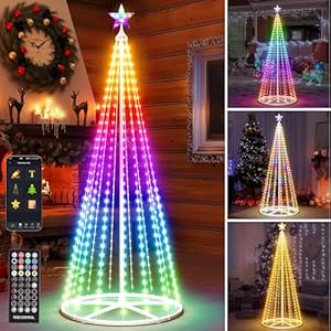 6FT Smart Cone Christmas Tree, Multicolor Prelit Outdoor Christmas Tree Lights, Music Sync, App & Remote Control, LED Light Show Tree for Indoor Outdoor Decorations