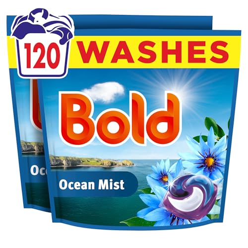 Bold Ocean Mist PODS washing liquid laundry detergent capsules 120 washes 120ct outdoor freshness that lasts with built-in Lenor softener