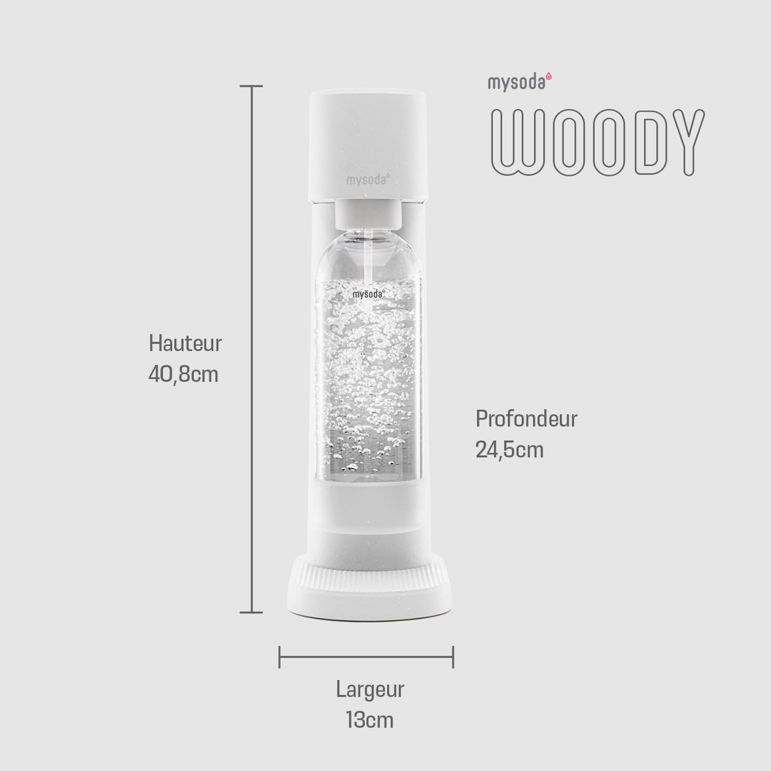 Mysoda: Machine à carboniser Woody en composite de bois renouvelable (sans cylindre CO2) avec bouteille en plastique sans BPA 1L - Blanc