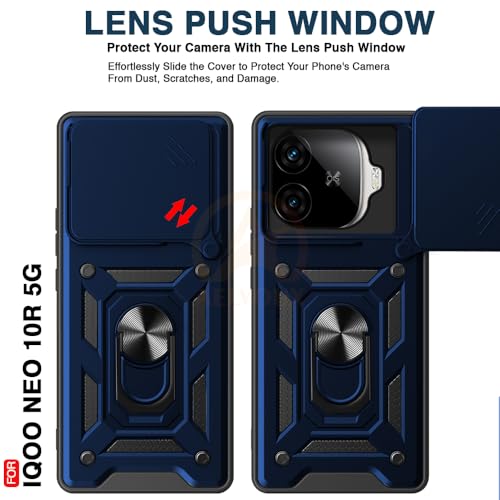 Image of Armor Bumper Back Cover Case for iQOO Neo 10R 5G Rotating Camera Cover, Ring Holder & Kickstand | Heavy Duty & 360 Degree Protection iQOO Neo 10R 5G Back Cover (Blue)