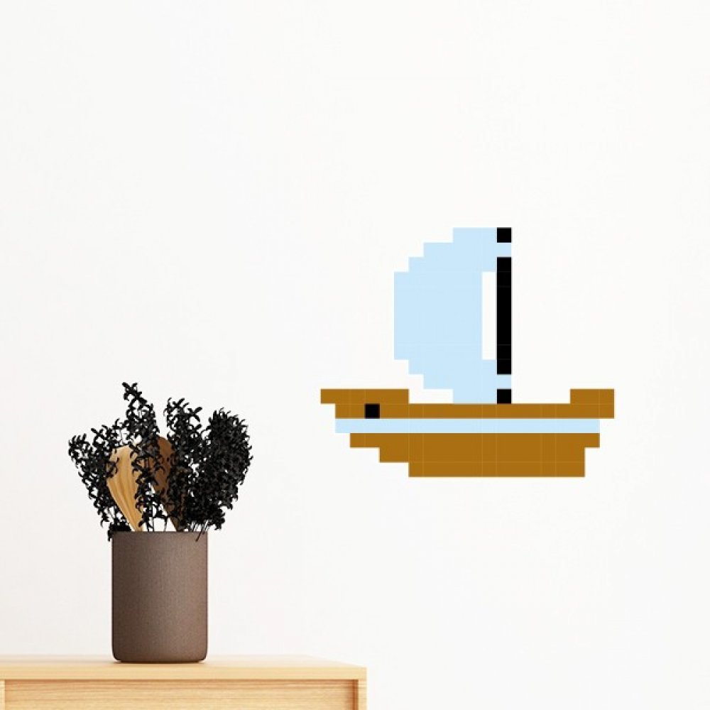 Sticker mural bateau pixel pour créer une ambiance marine dans la chambre