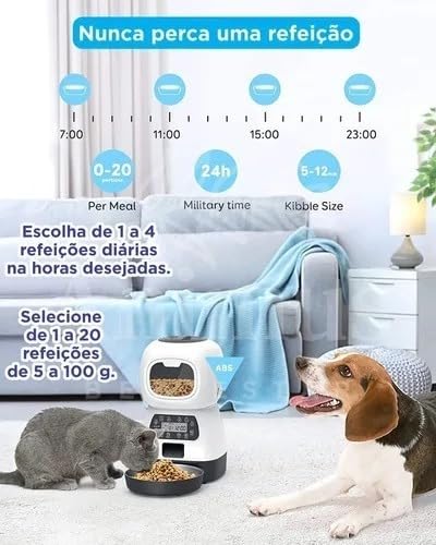 Alimentador Comedouro Automático Cães Gatos Programável Ração Comida Pets