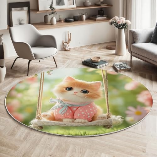 Tapis rond de chat mignon doux antidérapant lavable de 200 cm