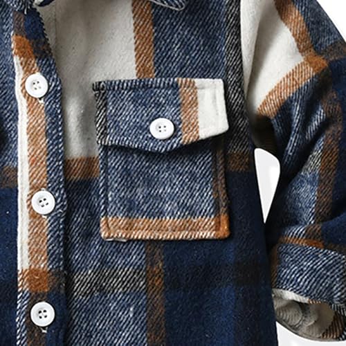 Kids Toddler Flannel Plaid Jackets Button down Collar Fleece Coats Boys Girls Fall Winter Warm Outwear with Pockets3