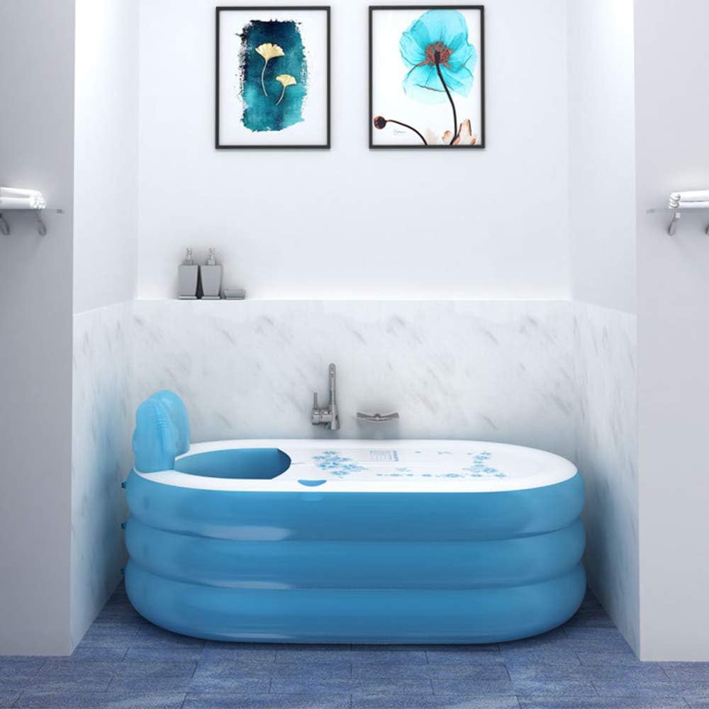 YIHANGG Inflatable Adult Bath Tub, Free-Standing Blow Up Bathtub Foldable Portable Pools with Air Pump for Adult Spa,Blue-150CM
