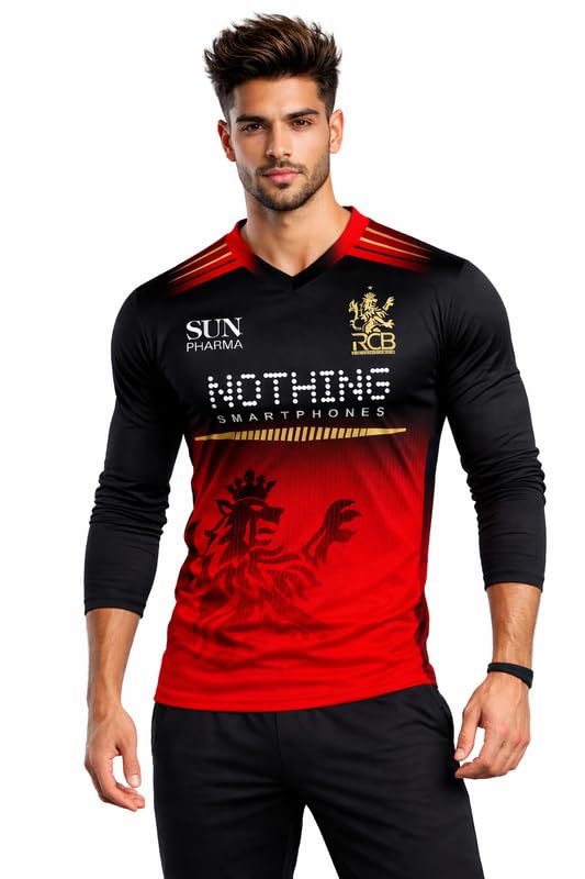 RockinRetailz New VIRAT 18 RCCBB Cricket Jersey 2026 Full Sleeve Red for Men