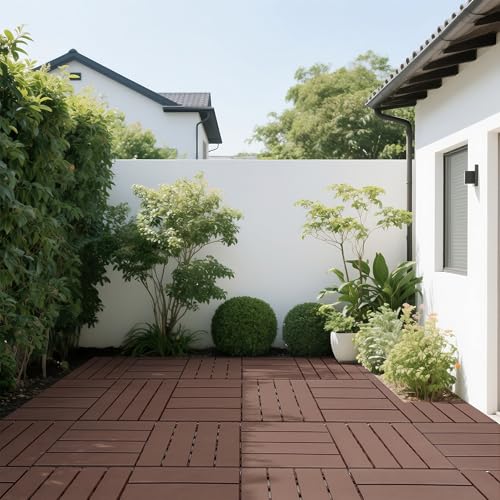 DIY Beginner Deck Tiles 12x12, 44 Packs Tool Free Terrace Tiles, Easy to Install HDPE Outdoor Flooring, Suitable for First-time DIY Enthusiasts and homeowners, Brown Outdoor Courtyard Paving Material