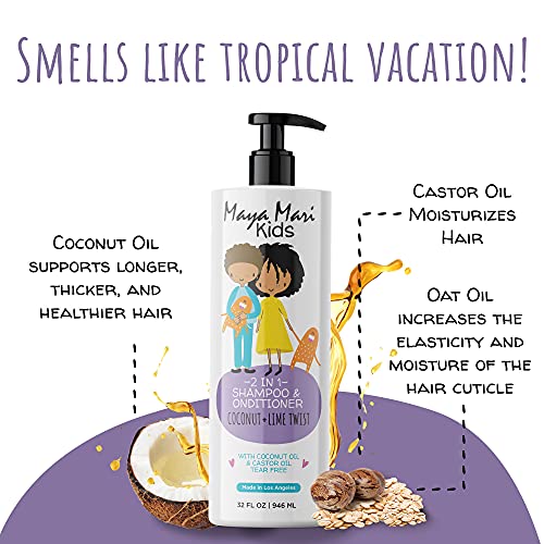 Maya Mari Kids Shampoo And Conditioner 2 In 1 With Coconut Oil And Castor Oil | Sulfate Free And Tear Free Hair Detangler Curly Hair Products For Kids, 32 Fl Oz #TOP1