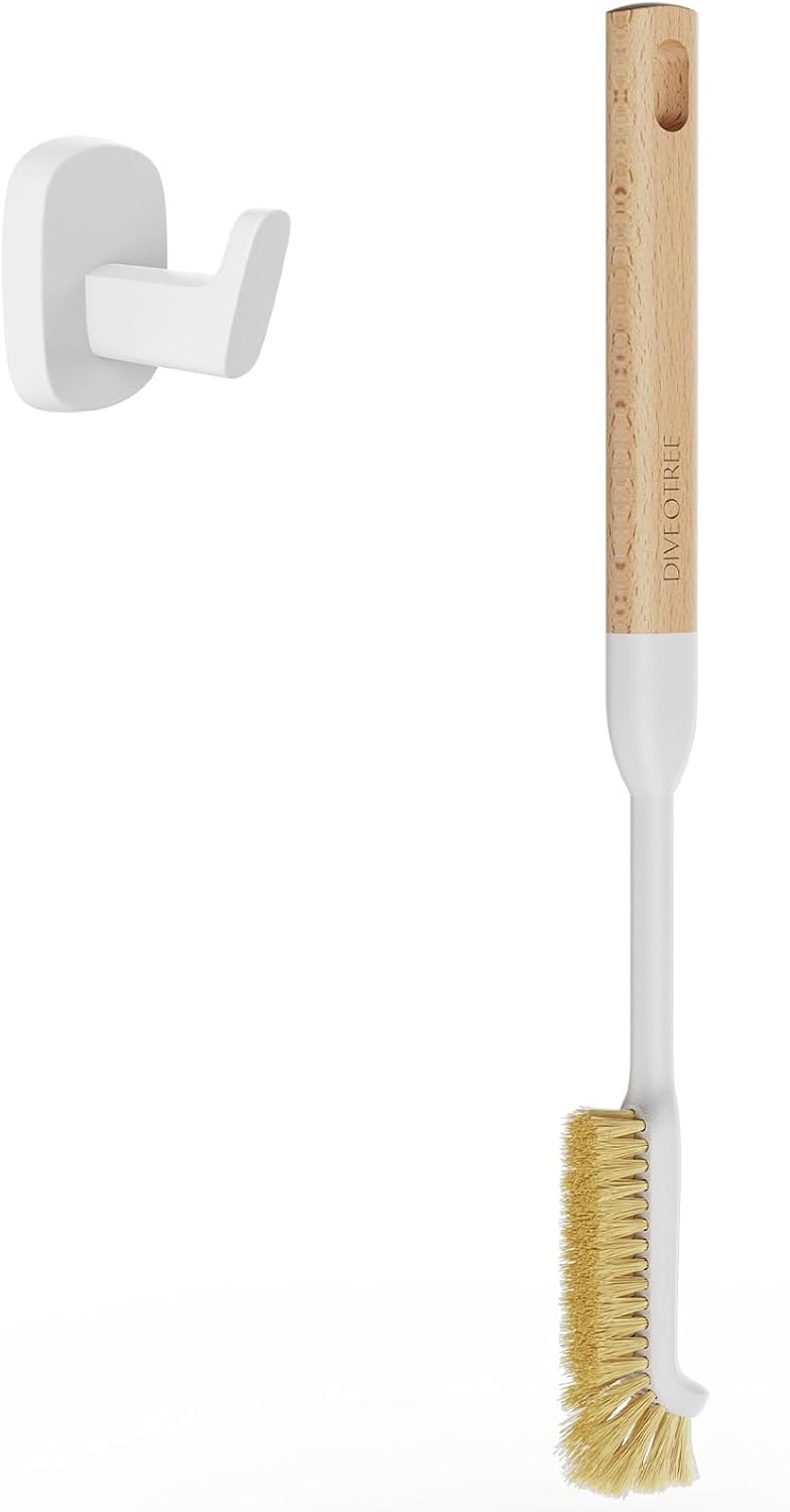 Cleaning Brush, Diveotree Hard Bristle Brush for Deep Cleaning Grout, Sink, Cup, Teapot, Bottle, Blender, Multi-Purpose Brush wih Long Handle for Kitchen (White)