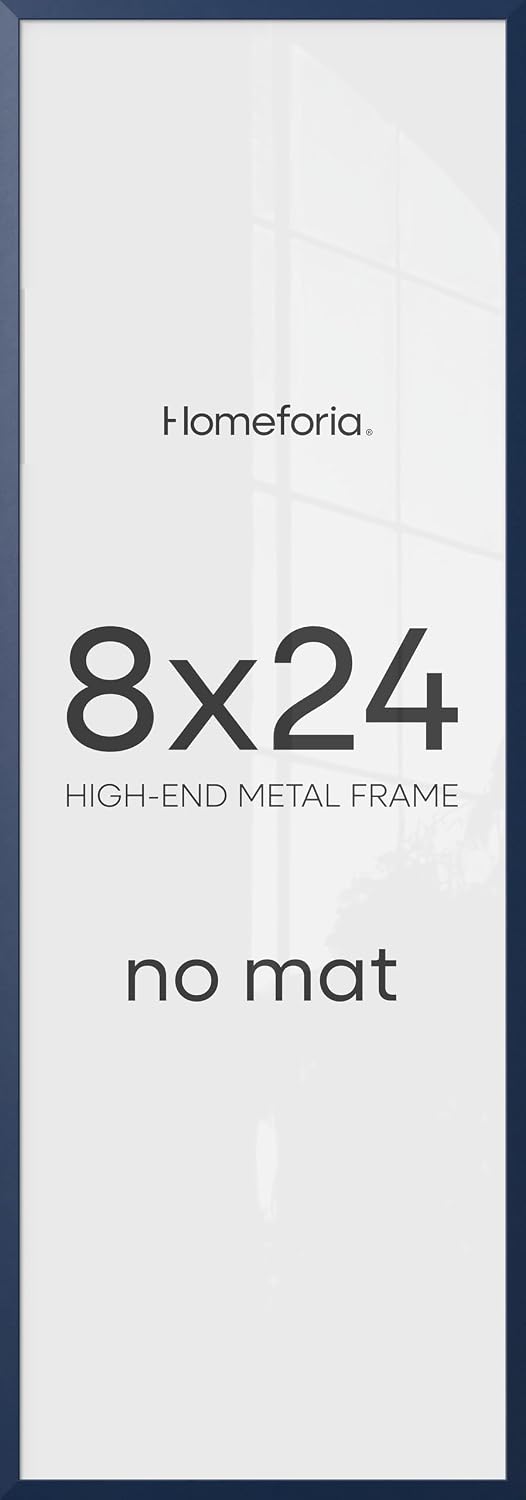 Homeforia 8x24 Panoramic Frame Navy Blue, High End Metal 8 x 24 Picture Frames without Mat, 24x8 Hanging Navy Blue Poster Frames for Wall, 8by24 Display Photo Frame, Tempered Glass, Wall Kit, Set of 1