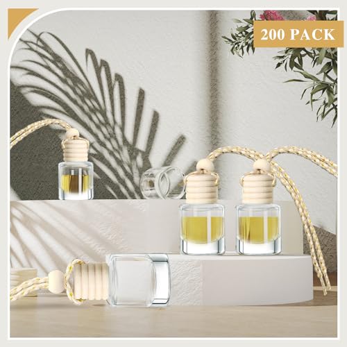 Image of 200 Pcs 8 ml Hanging Car Air Freshener Diffuser Bulk Clear Empty Essential Oil Diffuser Bottles Aromatherapy Fragrance Perfume Pendant Glass Vials Car Interior Ornament Decoration