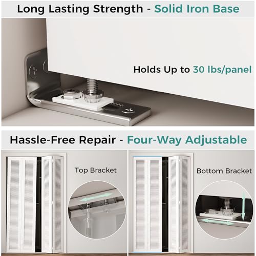 Ocyfym Closet Bifold Door Hardware Kits, Folding Door Bi-Fold Repair Replacement for 1" W Track of Puertas Bedroom Laundry Bathroom, Accessories Include Floor & Top Bracket, Top Pivot Pin, Guide Wheel — view 6