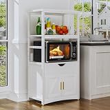 VECELO 2-Tier Microwave Stand with Power Outlet & USB Ports, 15.5' Deep Kitchen Pantry Cabinet, Fits...
