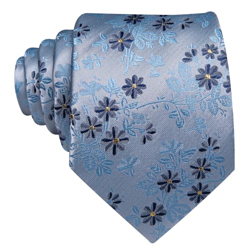Image of Barry.Wang Floral Ties for Men Flower Necktie with Tie Clip Formal