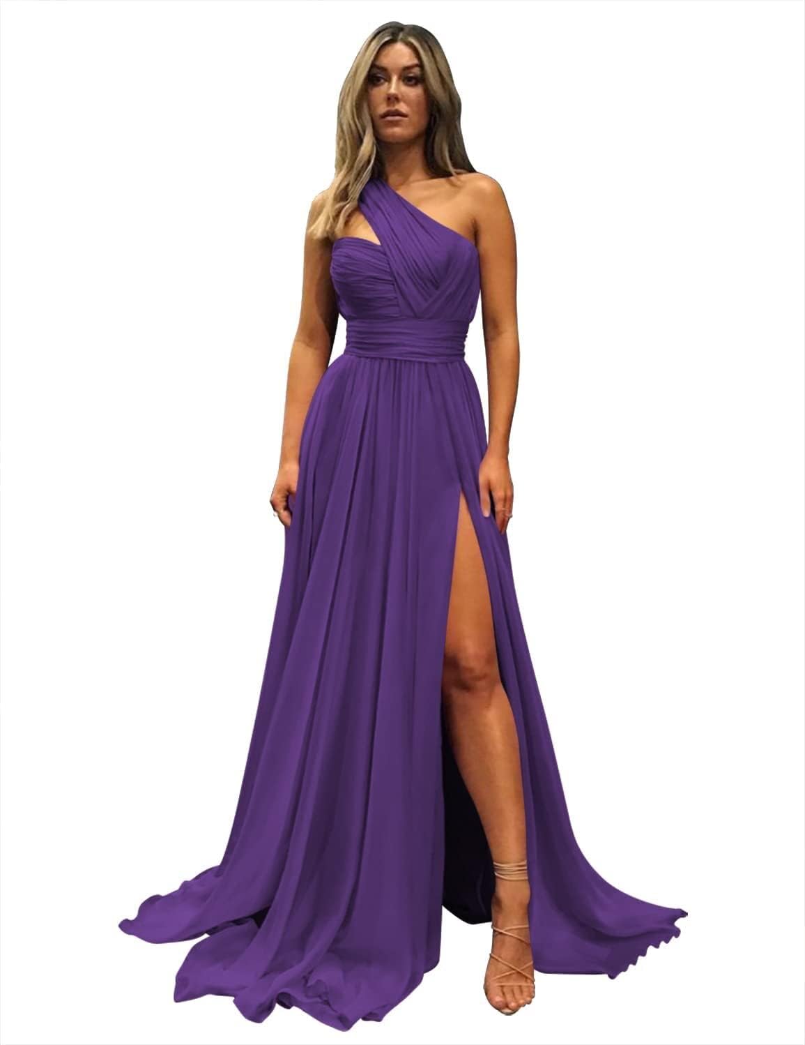 champagne blush bridesmaid dresses Lilac Bridesmaid Dress Flowy One Shoulder Long Sleeves Floor Length Chiffon Bridesmaid Dresses