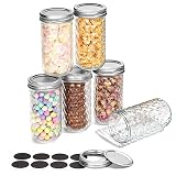 SRNRUS Mason jars 12oz, 6 Pack Regular Mouth Canning Jars Overnight Oats Containers with Two-piece S