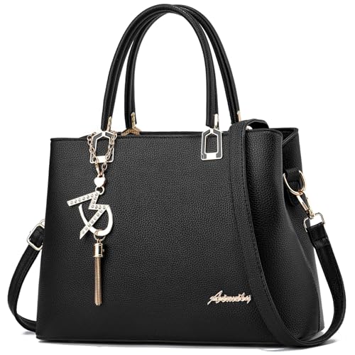 Image of Womens Purses and Handbags Shoulder Bags Top Handle Satchel Tote Bag | Tassel Charm for Ladies Designer Crossbody Purse, Detachable Long Strap, PU Leather Tote Handbag for Women