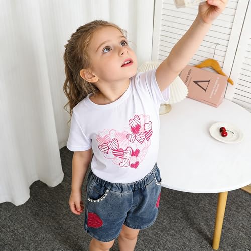 Image of Ayzozuy Kid Girl Clothes Shorts Set 2 Piece Outfits Summer Casual Short Sleeve Top and Shorts Set for Girls 4-7