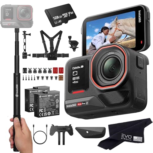 Insta360 Ace Pro 2 �X�m�[�o���h�� - 8K�h���A�N�V�����J���� ���C�J�Ƌ����J���A�t���b�O�V�b�v1/1.3�C���`�Z���T�[�A8K30�A2.5�C���`�t���b�v�X�N���[��|�X�m�[�o���h���A�C���r�W�u���Z���t�B�[�X�e�B�b�N(128GB)