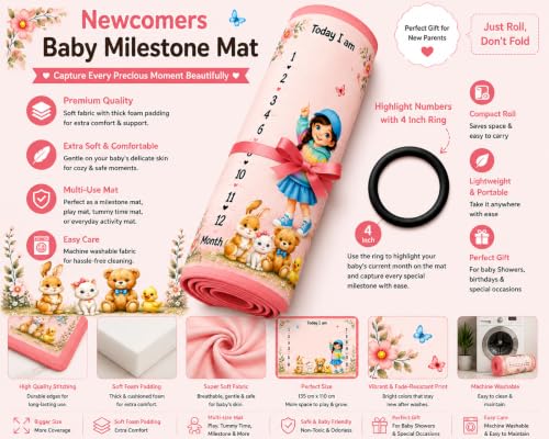 Image of NEW COMERS Milestone Baby Blanket for All Season Play Mat, Super Soft Foam | 3 Layer Thick Mat Blankets for Kids /New Born Monthly Photoshoot