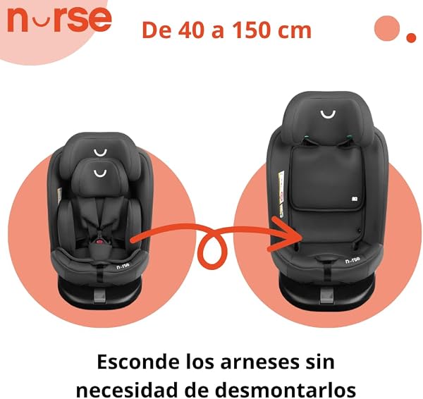 Nurse Scala Silla de Coche i-Size 40–150 cm, Giratoria 360º, ISOFIX con Top Tether, A Contramarcha y A Favor de la Marcha, Protección Lateral, Negro - 5