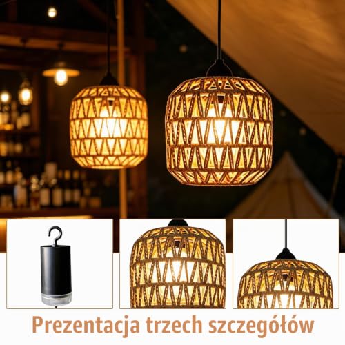 Oprawa wisząca: 2 sztuki Baterie rattanowe bez baterii, oprawa w stylu czeskim i naturalnym Lampa wisząca z pilotem do biura, salonu, sypialni, kuchni