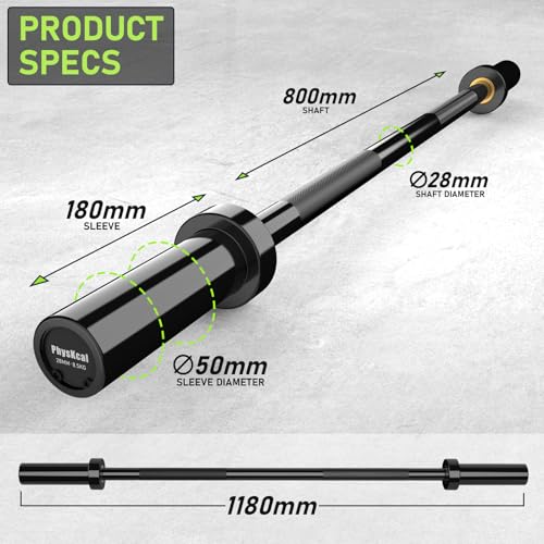 PhysKcal 4ft Straight Olympic Barbell ⌀2'' Sleeves, Small Training Bar for Women, Beginners & Juniors - Full Black - Image 5