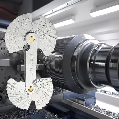 Huoflame 52-teilige Gewindelehre Metrisch/Zoll – Edelstahl Messwerkzeug mit 24 Blättern 60° (0,25–6 mm) & 28 Blättern 55° (4G–62G), Klappbares Feingewinde Set für Werkstatt, Heimwerker, Industrie