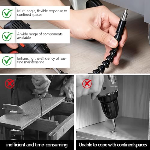 14 Stück 105° Winkelschrauber Aufsatz Set mit Selbstsperrenden Verlängerungsstangen Winkelschrauber für Tiefe Schraublöcher bis 15cm Ideal für Enge Räume Haushalt und Garage