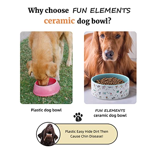 Fun Elements Dog Bowls, Ceramic Dog Food Water Bowls For Medium Large Dogs, 64 Fl Oz Heavy Dog Bowl Dog Dish With Adorable Patterns (Blue) #TOP3