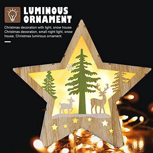 Uonlytech 8 Pcs Scene Christmas Light Adornment Night Xmas Fireplace Deer Town Elements Green Village Ornaments Stars Table Shaped Mantle Lights Wooden Favors Wood Houses Chalet #TOP1
