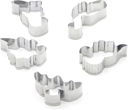 Miniatura 3 de Juego de 5 cortadores de galletas con forma de dinosaurios, de acero inoxidable, juego de cortadores de fondant de dinosaurio para pastelería,