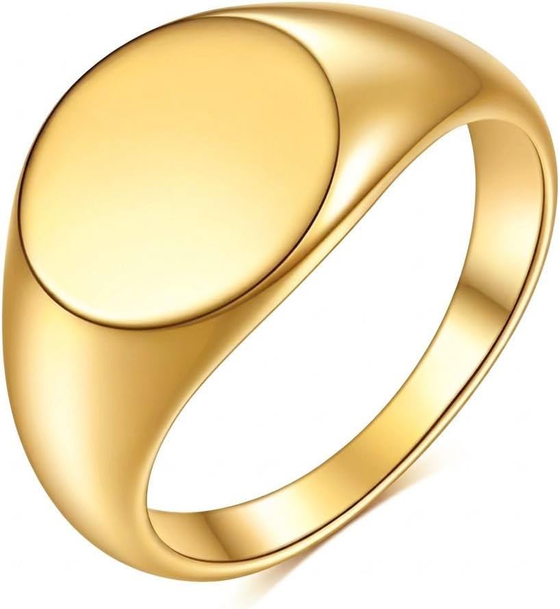 MYNENEY Stainless Steel Round Statement Pinky Signet Rings for Men Women