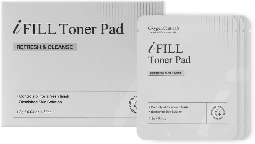 OxygenCeuticals i Fill Toner Pad – AHA, BHA & Witch Hazel Extract Exfoliating Toner Pad for Oily & Combination Skin - Sebum Control, No Parabens or Sulfates