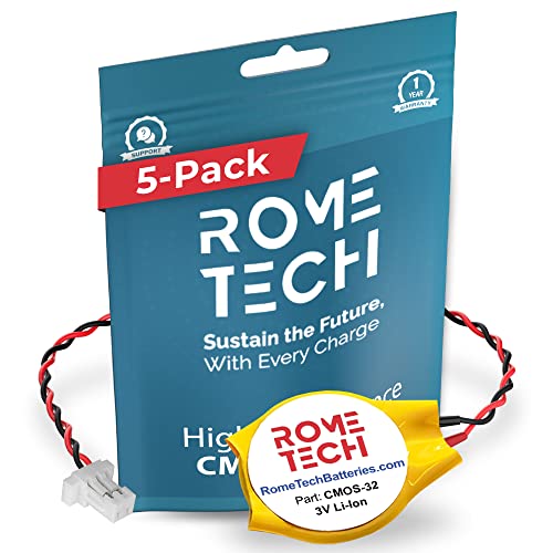 Rome Tech CR1616 CMOS Battery for Samsung Chromebook 3 XE303C12 / Series 5 NP510R5E- Laptop Backup BIOS RTC 3V CR 1616 Battery with 2 Wire Long Cable and Connector (5-Pack)