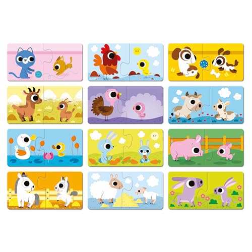 Janod, Parent and Baby Animals Puzzle, 12 Cardboard 2-Piece Puzzles, Educational Game, Fine Motor Skills and Concentration - Image 3