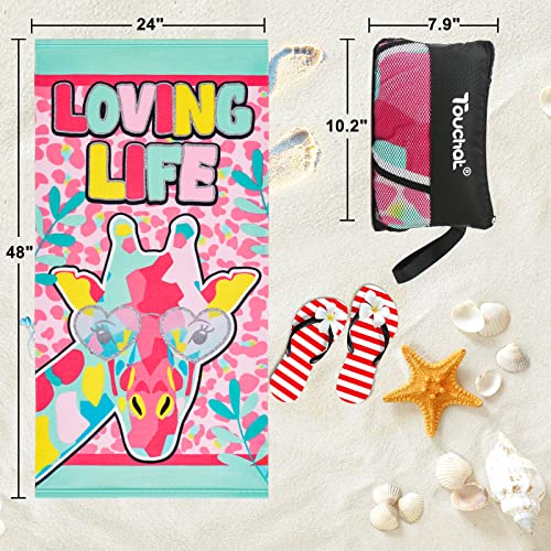 Touchat Beach Towel For Kids, Super Absorbent Quick Dry Microfiber Beach Towel 24''X 48'', 300Gsm Thick Soft Sand Free Cute Giraffe Beach Pool Swim Bath Travel Picnic Camping Towel For Boys Girls #TOP5