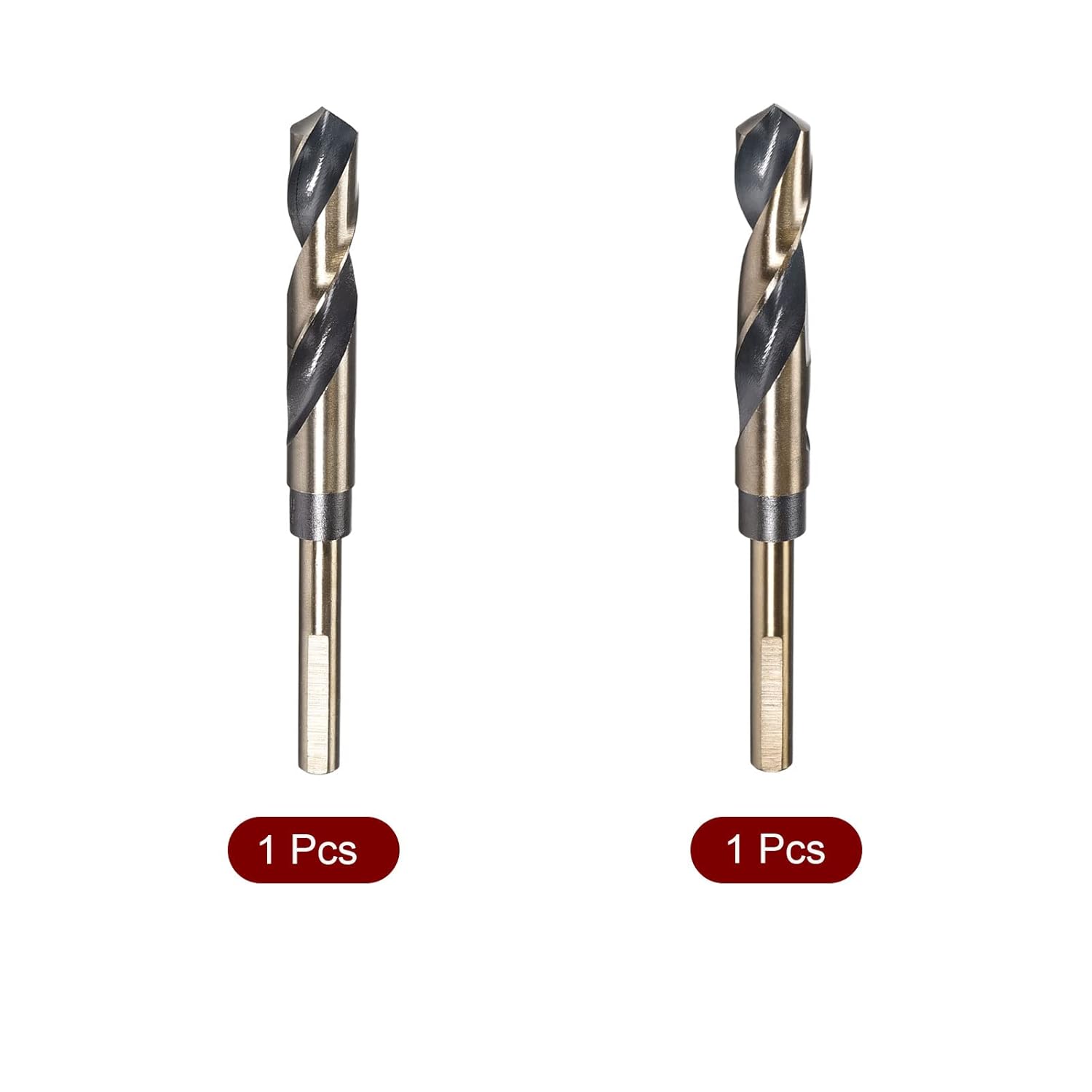 uxcell Reduced Shank Drill Bit Set, 16mm 16.5mm Titanium Nitride Coated High Speed Steel 4341 Tri-Flat Shank Drilling Tool for Stainless Steel Alloy Copper, 2pcs