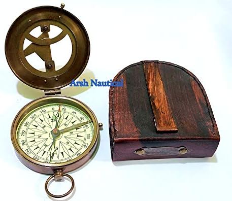 Vintage Brass Magnetic Compass with Handmade Leather Case