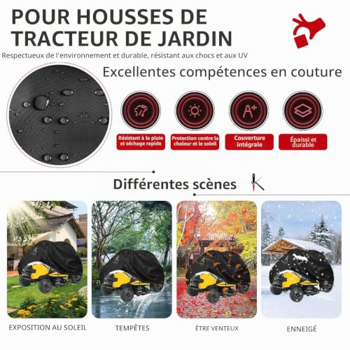 Housse de Protection pour Tondeuse Autoportée Imperméables,Bache Protection Tracteur Tondeuse Coupe Vent,Couvercle étanche Tracteur de Jardin et l'extérieur,Tissu Oxford 420D (177*110*110cm,Noir) – vue 5