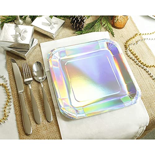 Juvale 48 Pack Of Silver Iridescent Party Plates, Square With Holographic Foil (9-Inch) #TOP2