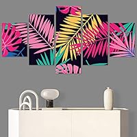 SIGNWIN 5 Panel Canvas Wall Art Modern Art Decorative Elements Fun Illustrations Leaves Multicolor Patterns for Home Decorations Ready to Hang - 60