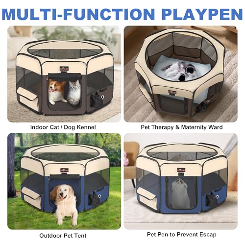 Aivituvin Dog Playpen Foldable Waterproof Pet Play Pens for Cat, Puppies, Rabbits, Chickens, Durable Portable Pet Tent for Travel Camping Indoor/Outdoor Blue XL - Thumbnail 6