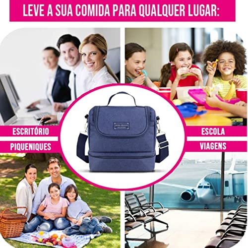 Lancheira Marmita Térmica C 2 Compartimentos Fitness Bolsa Viagem (AZUL)