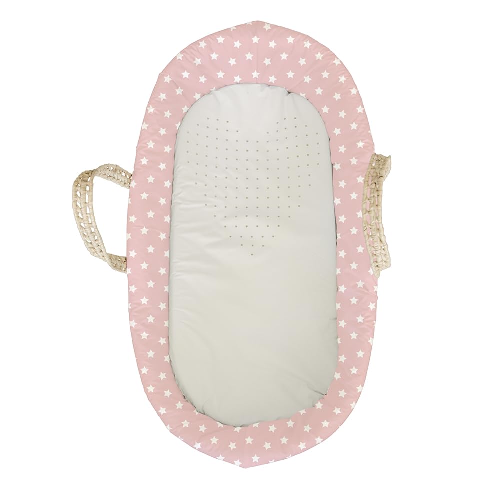 Tanuki Moisés de Mimbre Natural para Bebé con Base de Madera - Hecho a Mano - Colchón Incluido - Estilo nórdico Cloe B Rosa