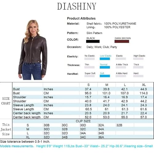 Diashiny Black Faux Leather Jacket For Women, Zip Up Moto Biker Coat, Short Pu Motorcycle Outwear 048 S #TOP5